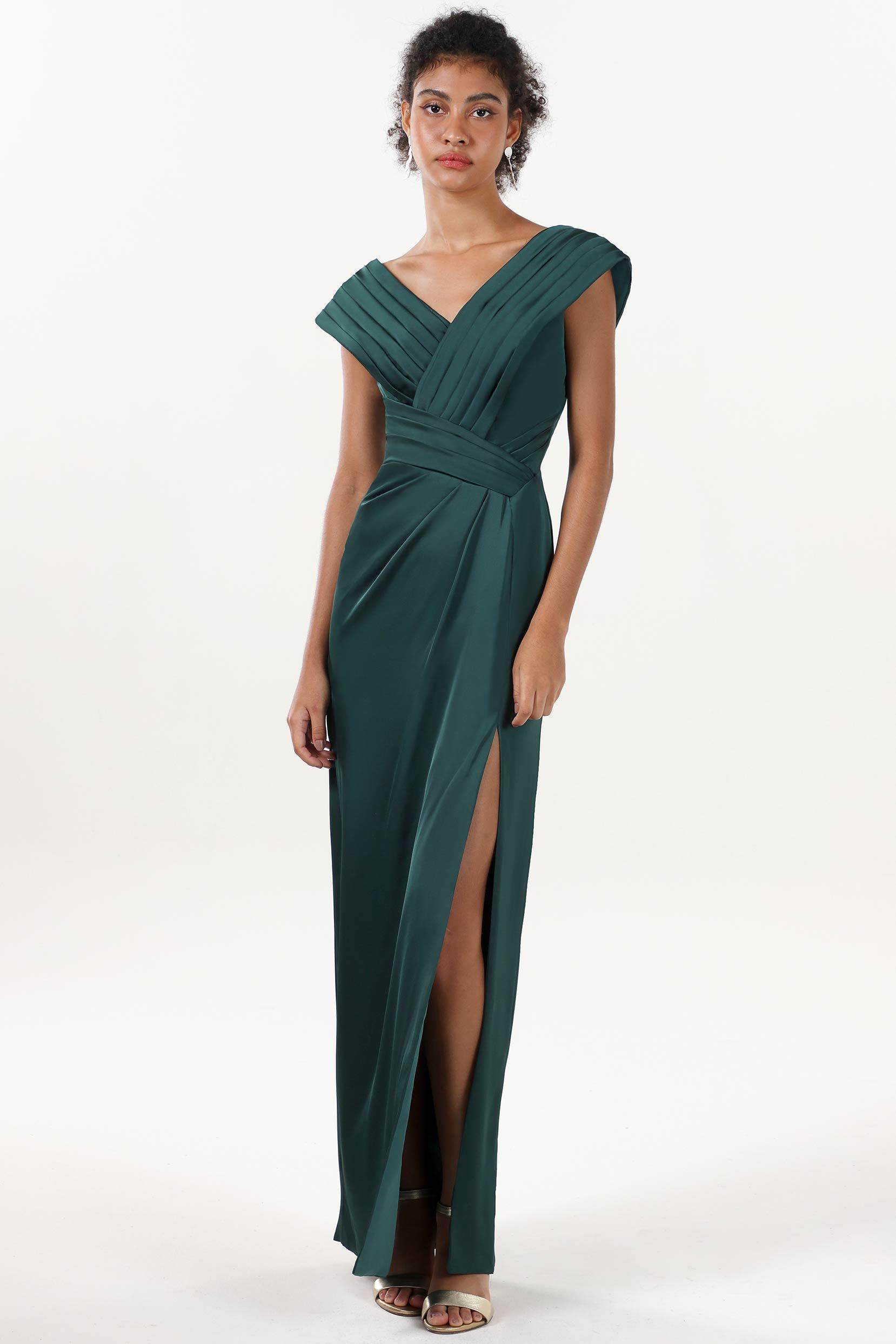 Sheath-Column Maxi Luxe Satin Bridesmaid Dress CS0608BM - COCOMELODY